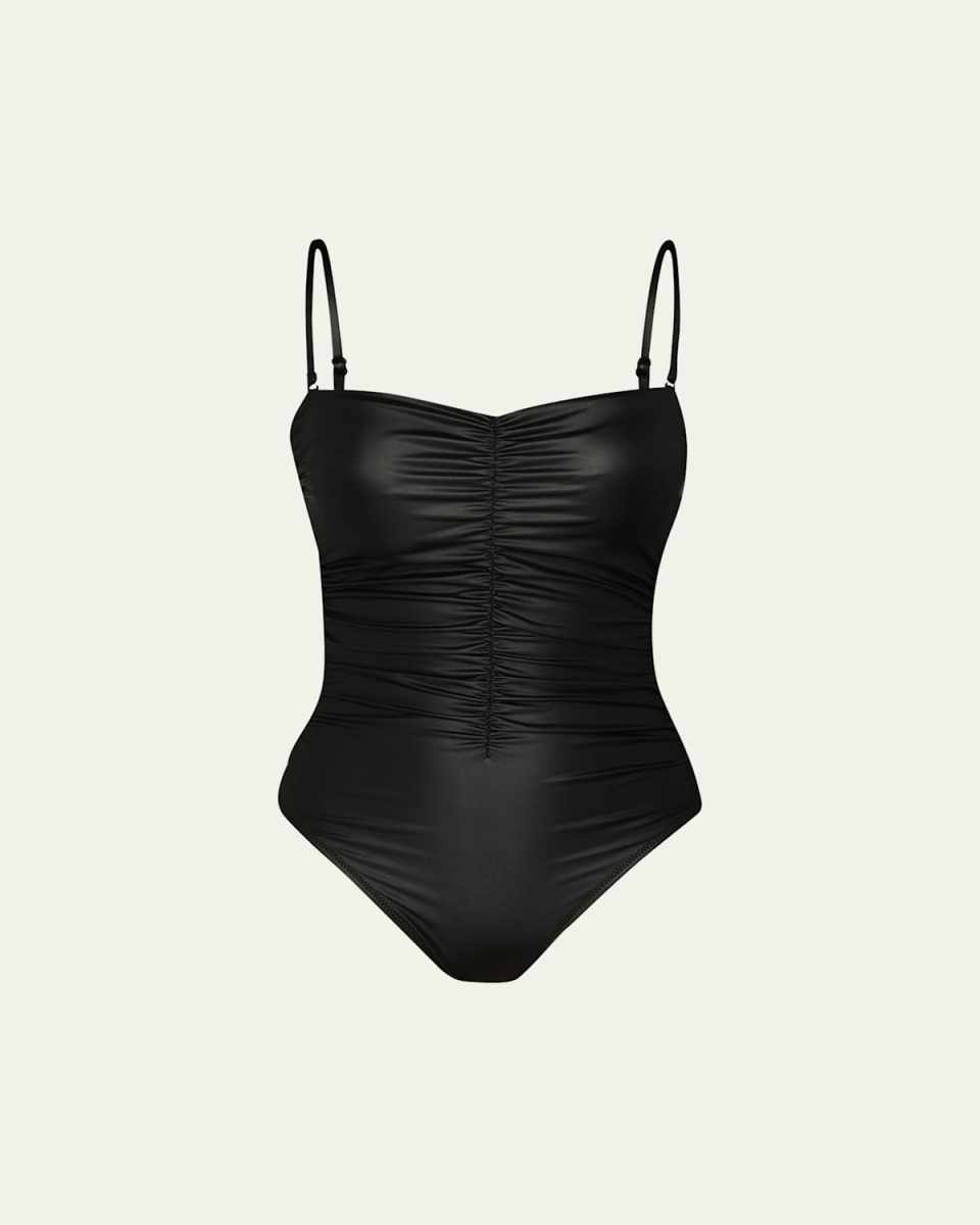 Luxe Leather Aubrey Ruched One-Piece Swimsuit